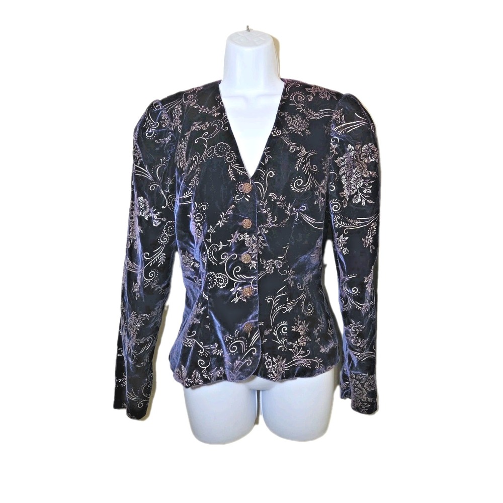 Vtg 80s Scott McClintock‎ Velvet Puff Sleeve Jacket Purple Button Whimsy Goth 6